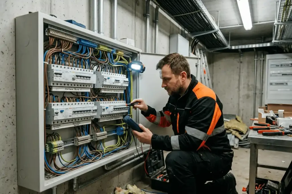 pogotowie techniczne Lublin podczas usuwania awarii instalacji elektrycznej w budynku