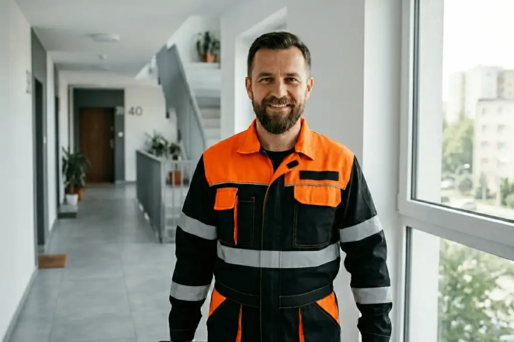 specjalista pogotowia technicznego dla wspólnot mieszkaniowych w nowoczesnym budynku